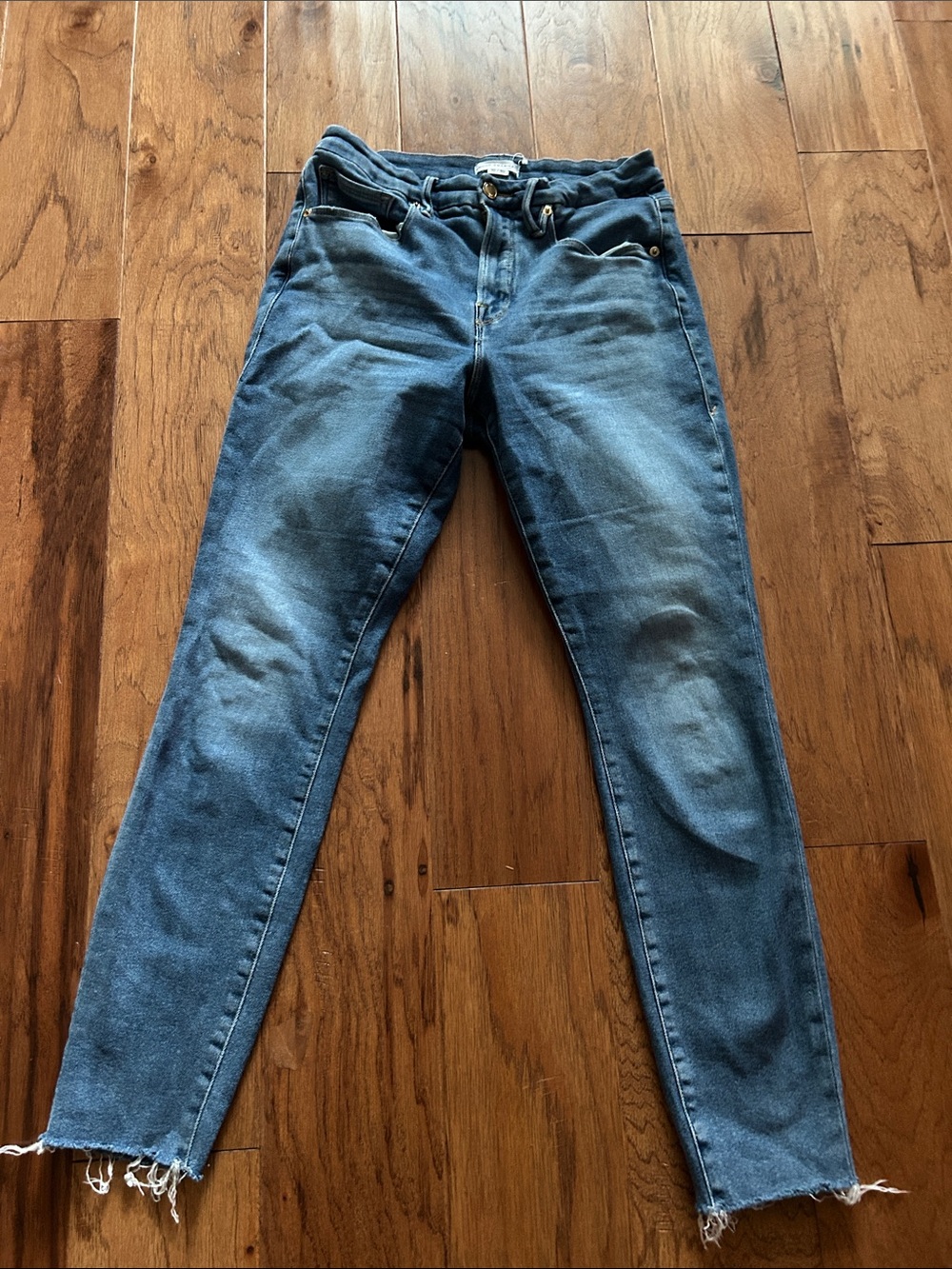 Good American Distressed Mid-Blue Skinny Jeans